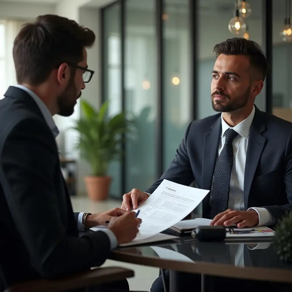 Consultor financeiro analisa documentos com cliente